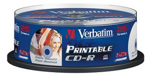 CD-R Verbatim 700Mb 52x Cake Box (25шт) Printable (43439) диск