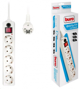 Buro 500SH-1.8-W 1.8м (5 розеток) белый (коробка) Сетевой фильтр