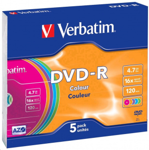 DVD-R Verbatim 4.7Gb 16x Slim Color (5шт) 43557 диск