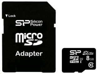 micro SDHC 8Gb Class10 Silicon Power SP008GBSTHBU1V10-SP Elite + adapter Флеш карта