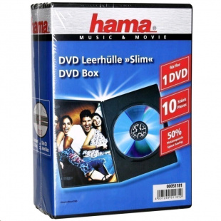 Hama H-51181 Slim для DVD 10 шт пластик черный Коробка