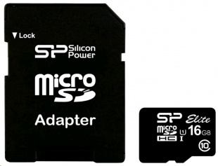 micro SDHC 16Gb Class10 Silicon Power SP016GBSTHBU1V10SP + adapter Флеш карта