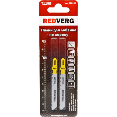 Пилки Пилка для лобзика Redverg по дереву, ДСП T119B грубый рез, HCS (2шт )(820091)  от магазина Zakaz43