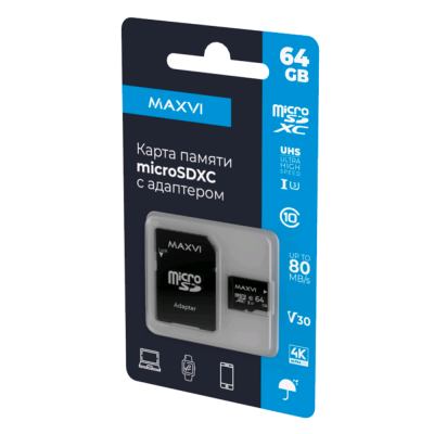 Карты памяти micro SDXC 64GB Maxvi class 10, UHS-I (3), V30 (MSD64GBC10V30) 4482 от магазина Zakaz43