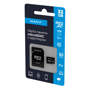 Карты памяти micro SDXC 32GB Maxvi class 10, UHS-I (1), V10 (MSD32GBC10V10) — фото, цена, купить